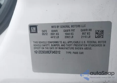 2012 Chevrolet Malibu 1Lt from USA, damaged, VIN 1G1ZC5EU8CF345312